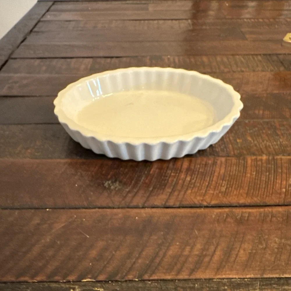 Hall China #853 Mini Oval Souffle Baking Dish Fluted Off White Flan Creme Brulee